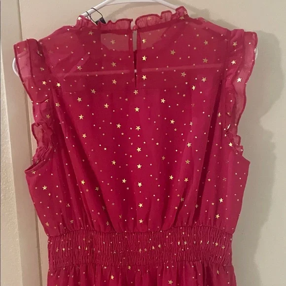 Allegra K Smocked Waist Gilding Metallic Stars Chiffon Dress - Picture 10 of 11